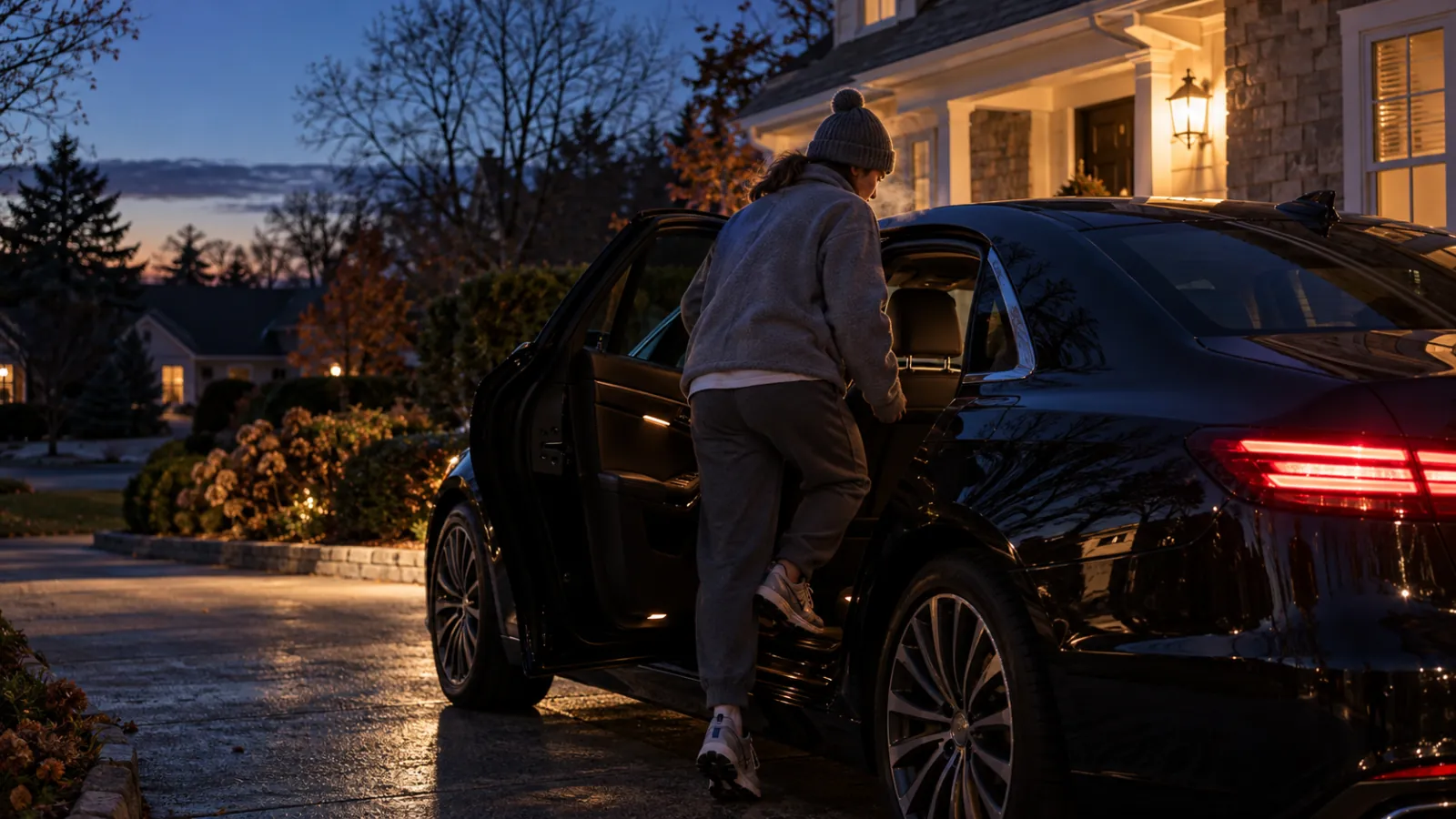 Nyc Marathon 2026 From Long Island: The Race-Day Car Service Guide For Spectators And Families 4 Runner getting into a black car service sedan before dawn on NYC Marathon morning on Long Island